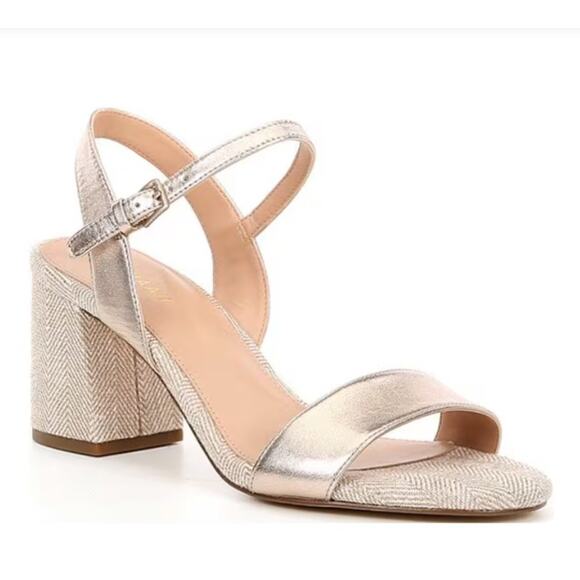NEW Cole Haan Women's Josie Metallic Leather Block-Heel‎ Sandals Size 11B Gold - Picture 1 of 7
